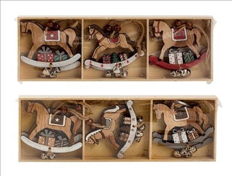 Baumschmuck Schaukelpferd 6ass 6er Set 7.5x8cm Holz