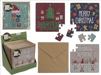 Grusskarte mit Briefumschlag X-Mas Puzzle 20tlg 4ass 24 Stck im Display