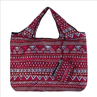 Einkaufstasche gross ECO CHIC faltbar Aztekenmuster Rot 60x42x14cm Kunststoff 100% recycelt