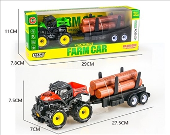Auto Traktor mit Anhänger Baumstamm 2ass 27x7.5x7cm
