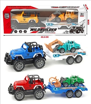 Auto Jeep mit Anhänger und Bagger 3ass Verpackung 45.5x13x13cm