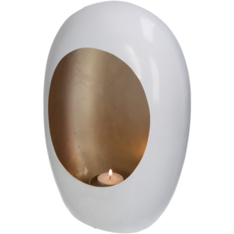 Windlicht weiss und goldfarben 22x10x30 Metall