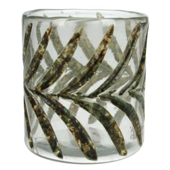 Windlicht mit Bl&#228;ttermotiv 9x9x10cm Glas