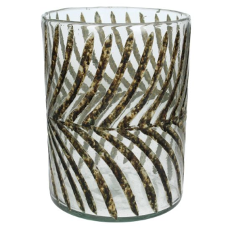 Windlicht mit Bl&#228;ttermotiv 15x15x20cm Glas