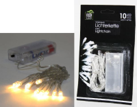 Lichterkette 10 LED batteriebetrieben warmweiss 10cm Abstand Kabel 50cm in Klarsichtbox