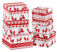 Geschenkboxen Rot Weiss mit Hirsch Xmas 6tlg rechteckig