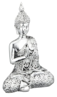 Buddha sitzend silber Polyresin H&amp;#246;he 9,5cm