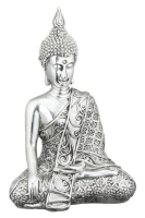 Buddha sitzend silber Polyresin H&amp;#246;he 12cm (Aktion, Preis alt: 5.95CHF)