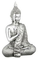 Buddha sitzend silber Polyresin H&amp;#246;he 17.5cm (Aktion, Preis alt: 11.50CHF)
