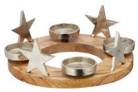 Adventsleuchter Stern Holz und Aluminium d 30cm f&amp;#252;r Stumpenkerzen d 6.5cm oder Teelichter