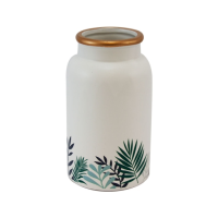 Vase mit Blattmuster und goldenem Rand 25x11.5x11.5cm Weiss (Aktion, Preis alt: 9.85CHF)