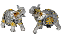 Elefant silber mit goldenen Verzierungen Polyresin M 12x11x6cm