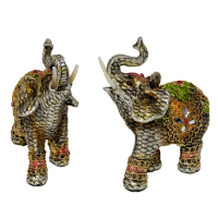 Elefant silber mit farbigen Verzierungen Polyresin S 13x10x5cm