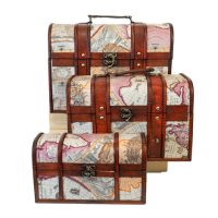 Truhen 3er Set 35x22x26 + 30x17x20 + 24x10x14cm Holz/Karte