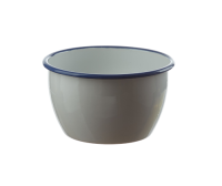 Emaille weiss mit blauem Rand Schale tief D 18cm