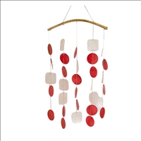 Windspiel mit Capizmuschel rot weiss Rattan 59cm