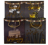 Geschenktasche 32x26x12cm Happy Birthday auf schwarz 4ass