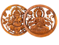 Wand Relief Ganesh und Buddha 24cm Holz, BALI