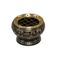 R R&amp;#228;uchergef&amp;#228;ss auf Fuss mit Metallnetz Messing schwarz verziert 6x5cm INDIEN