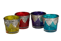 Windlicht Glas mit Metalldekor 6cm uni ass INDIEN