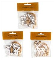 Baumschmuck Sterne/Reh 3ass 2er Set 7x5.5cm Holz