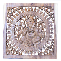 Wand Relief Ganesh quadratisch 50cm helles Holz