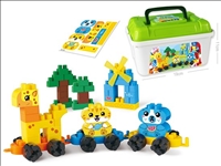 Baustein Set Zug und Tiere in Kunststoff Box 19x14x11cm