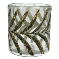 Windlicht mit Bl&amp;#228;ttermotiv 9x9x10cm Glas